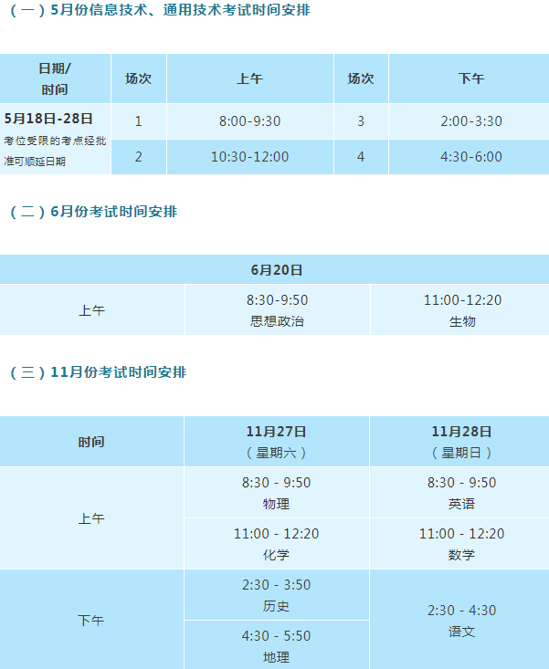 江西省2021高中學業(yè)水平考試安排