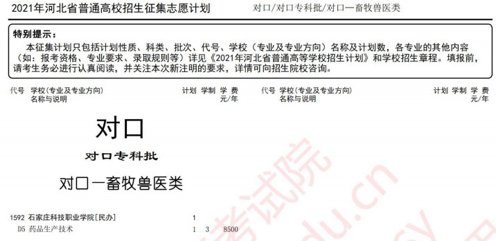 2021河北高考對口專科批征集志愿計劃2.jpg