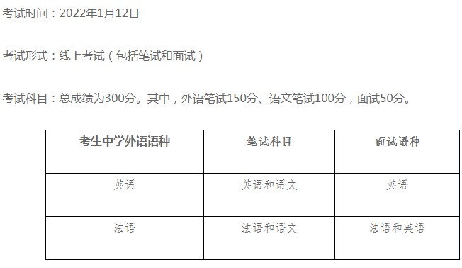 2022年北京語言大學保送生考試時間安排